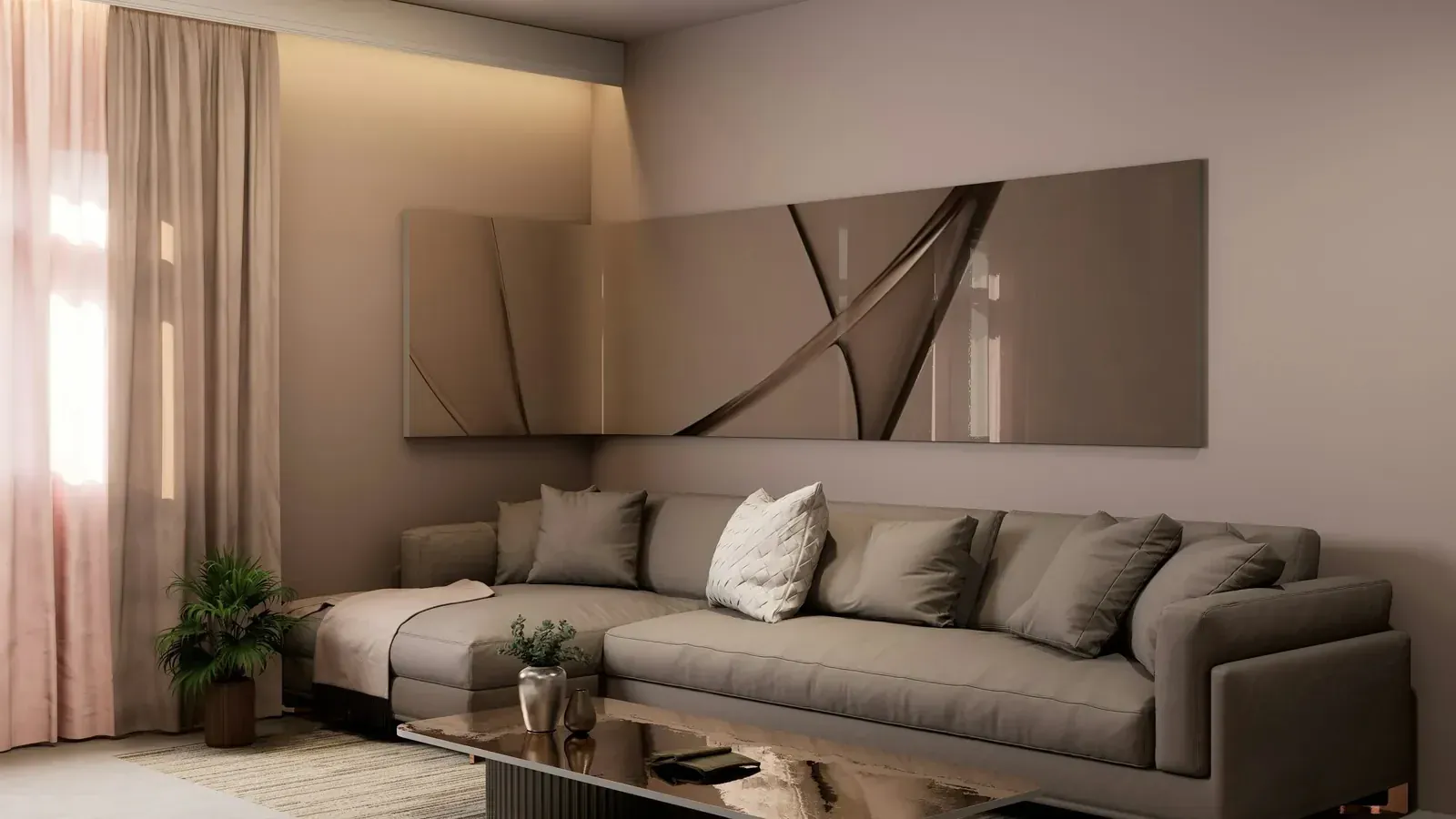 Dnevni boravak – sofa uz prozor i zavjese